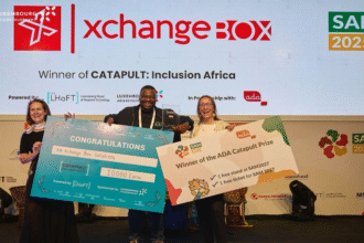 Caption: Chief Executive Officer, XchangeBox, Abiola Jimoh, celebrates his company’s win at the 8th edition of Catapult: Inclusion Africa, a continental accelerator programme held in Nairobi, Kenya