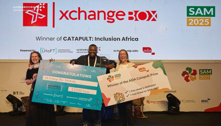 Caption: Chief Executive Officer, XchangeBox, Abiola Jimoh, celebrates his company’s win at the 8th edition of Catapult: Inclusion Africa, a continental accelerator programme held in Nairobi, Kenya