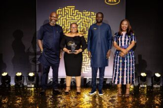 MTN Group Fintech celebrates a milestone victory, winning the first-ever Regional Platform Business Award at the Y’ello Care Awards, in recognition of its community-driven impact across Africa. Photo: MTN